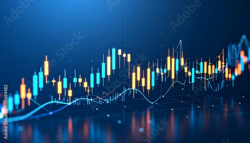 Candlestick Chart Analysis with Rising Trendlines, Stock Market Indicators with Bullish Trading Signals and Financial Data Visualization, Growth Prediction