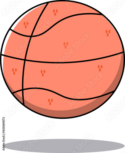 Cartoon Flat Basketball Illustration with Shadow and Outline Design Element