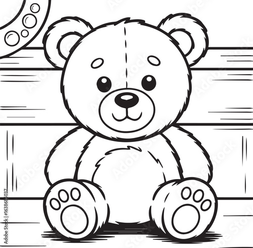 simple teddy bear illustration in black and white outline style for children’s prints, crafts, and stickers
