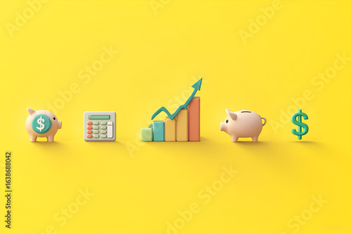 Analyzing Financial Growth with Piggy Banks, Calculator and Chart