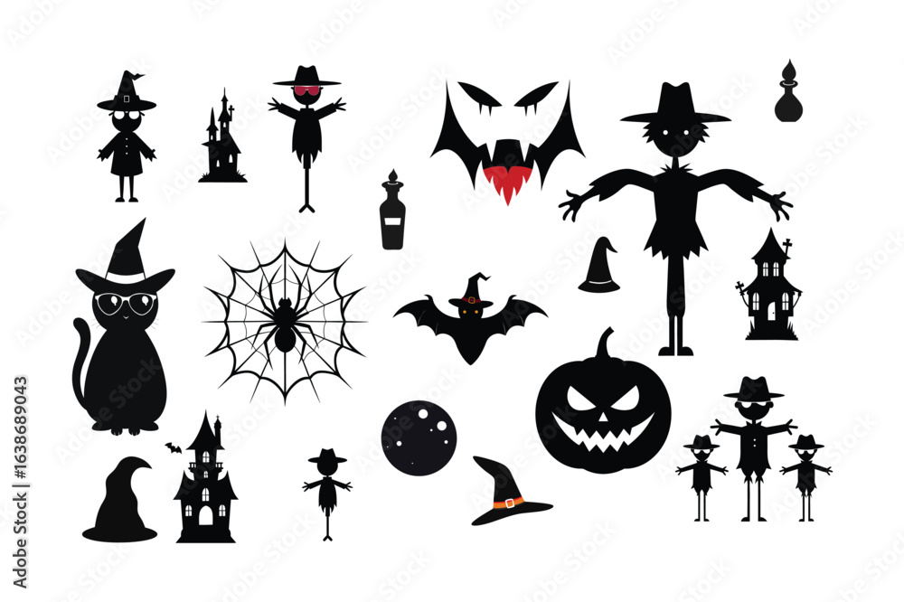 Fototapeta premium Black & White Halloween Elements – Spooky Vector Set
