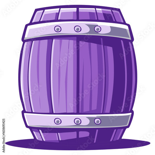 Stylized Purple Wooden Barrel Illustration with Metal Bands