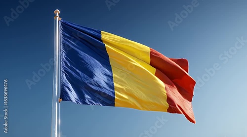 National Day of Chad Flag Waving Against Blue Sky background