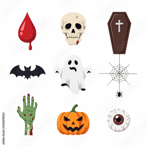 Spooky Halloween icons collection for festive decorations and scary party themes