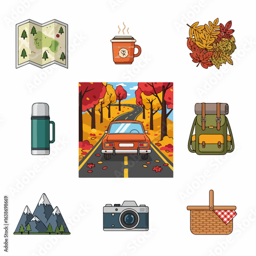 Embark on a scenic autumn road trip adventure with vibrant fall foliage and cozy essentials