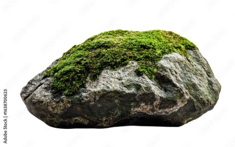 Fototapeta premium A rock covered in green moss on white background,png