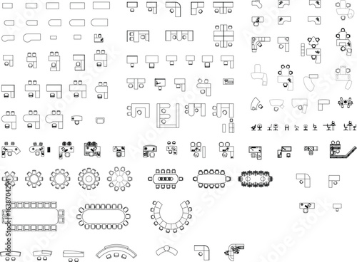 Vector Collection of Office Tables and Chairs Top View