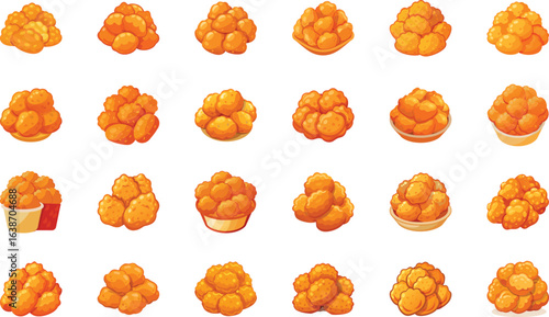 Delicious and crispy chicken nuggets in various arrangements fast food vector illustration