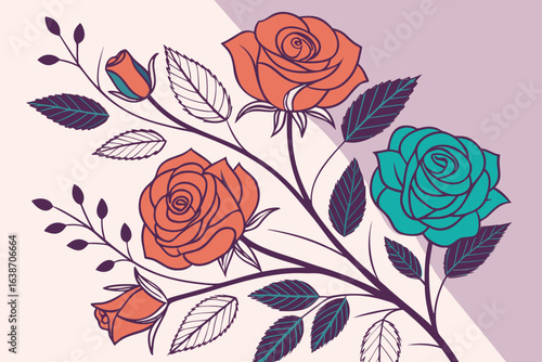 Seamless rose floral vector pattern with vintage pink flowers and leaves for spring decoration and wallpaper design
