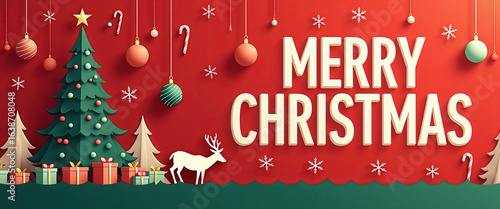 Wallpaper Mural Merry Christmas Background with Reindeer, Gifts, and Snowflakes  Festive Red Holiday Scene Torontodigital.ca