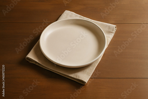 white plate on wooden table