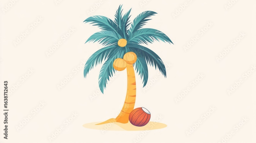 Obraz premium Cartoon Coconut Palm Tree on Sand