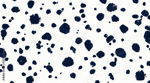 Abstract dalmatian print, white background, dark navy spots