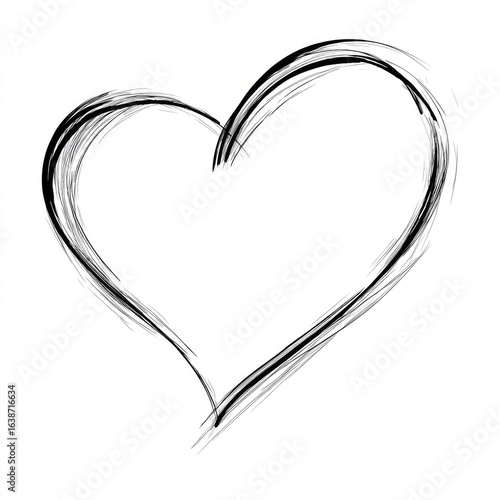 Simple, hand-drawn heart shape,  black ink on white background