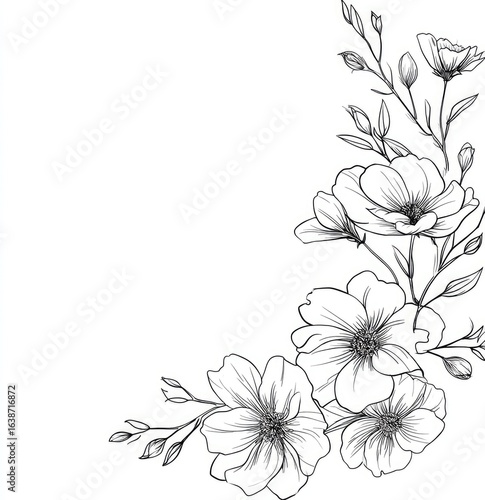 Elegant black line art floral corner design