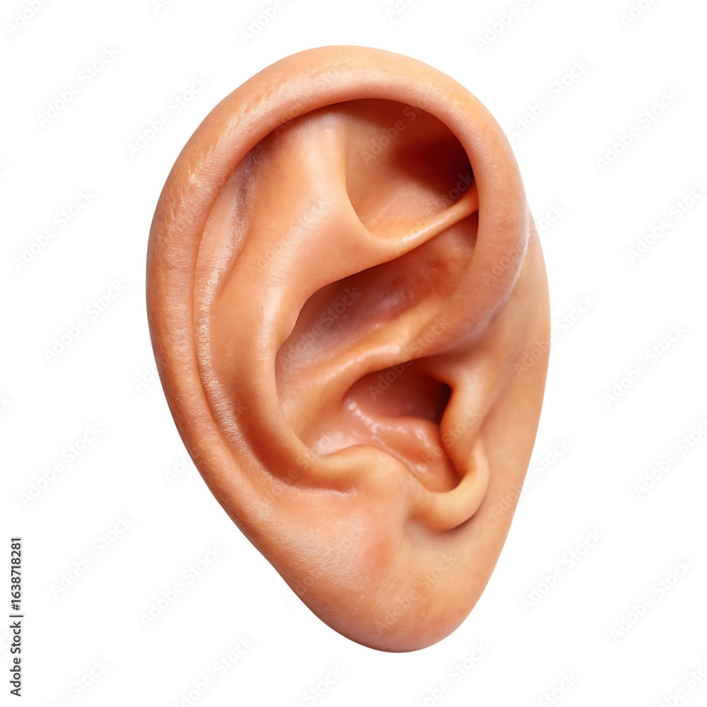 Naklejka premium Human ear closeup on black background for medical or anatomy purposes