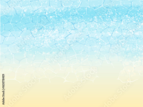 海辺や浜辺の砂浜の波打ち際のようなイメージの背景素材。手描きの水彩風テクスチャーとゆらゆらした水面の輝きのイメージ。細かい泡や光の粒子の輝くテクスチャー。