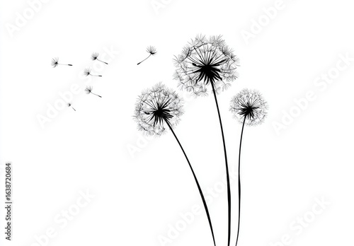 Wallpaper Mural Silhouetted dandelion heads with seeds blowing, a minimalist design Torontodigital.ca