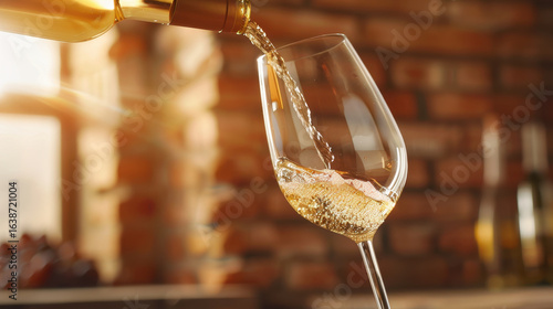Wallpaper Mural Golden liquid pours into clear glass, capturing essence of celebration and joy. warm ambiance and blurred background enhance inviting atmosphere of this moment Torontodigital.ca