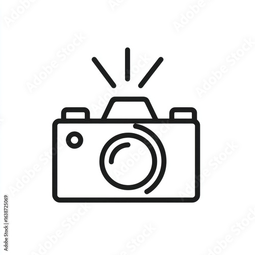 Simple line art camera icon with flash