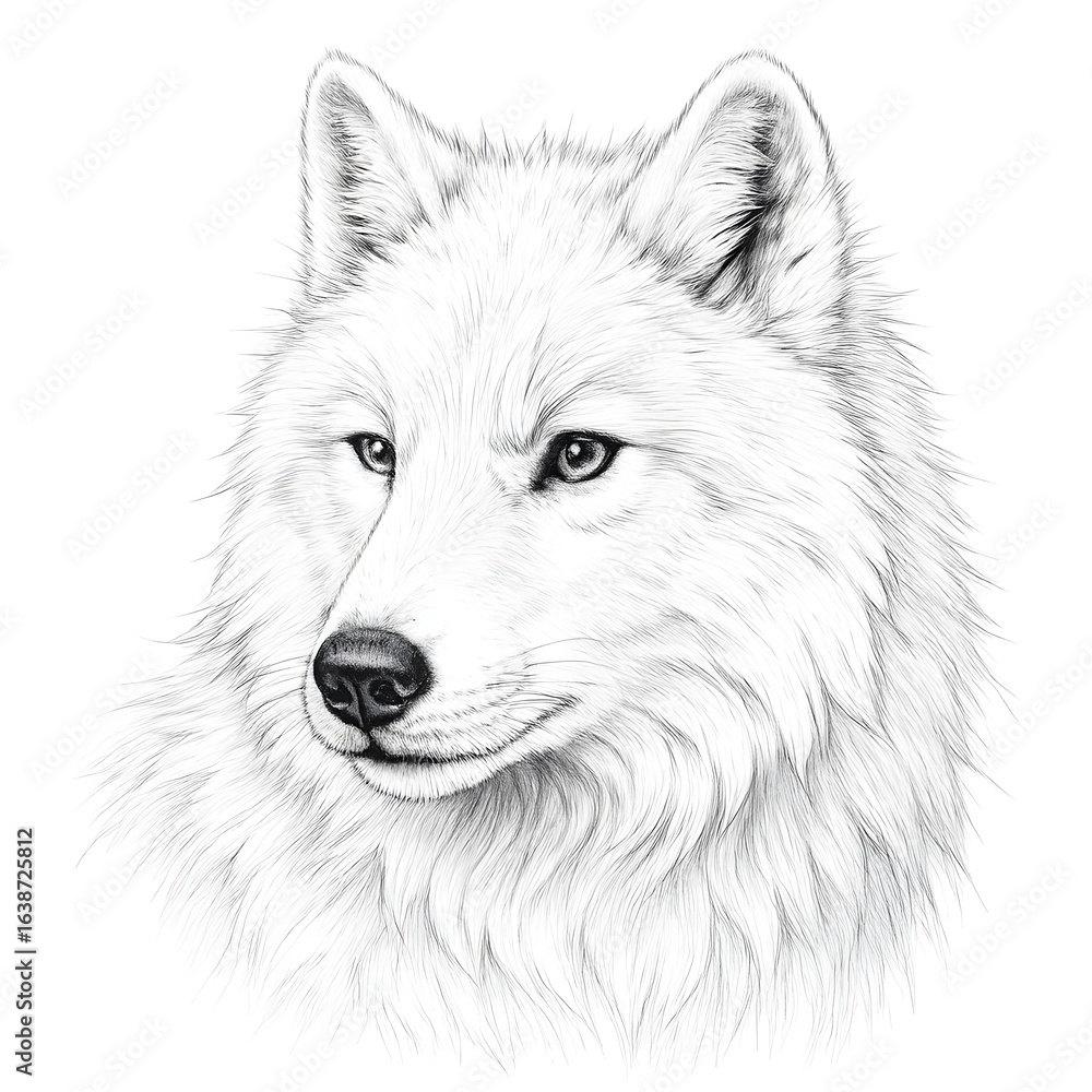 Obraz premium Realistic Pencil Sketch of an Arctic Wolf Head with Thick Fur