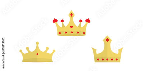Set of Decorative Gold Crowns with Red Accents