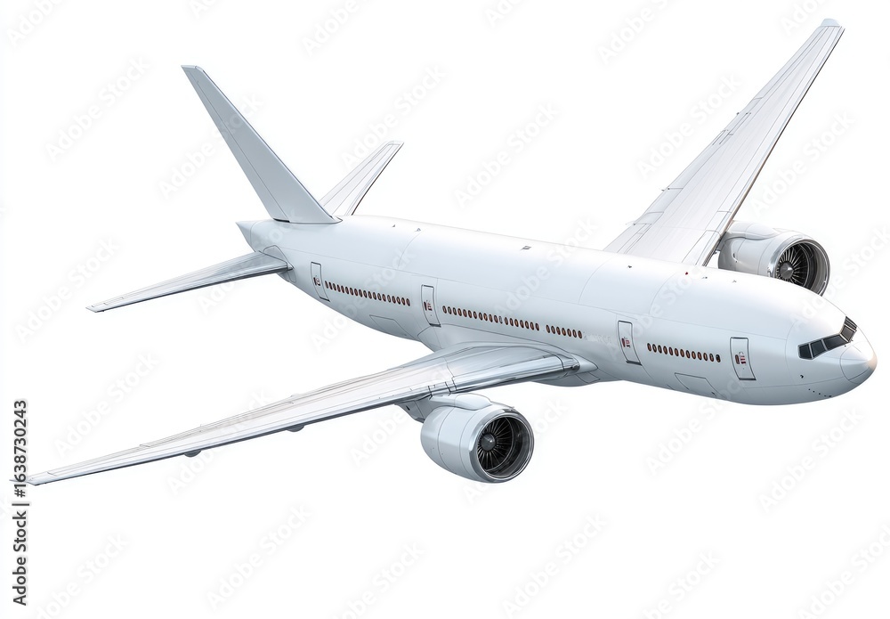 Obraz premium White passenger jet, angled view, isolated