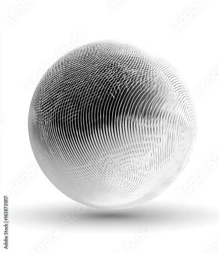 Abstract, stylized, grayscale globe.  Detailed, textured sphere,  with fine lines forming continents.  Light gray on white background,  creating a sense of depth