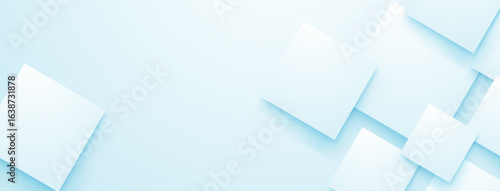 Pale blue background with layered white and light blue squares.