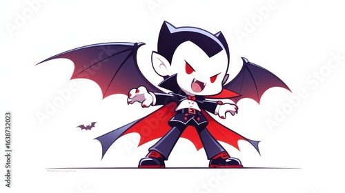 Cartoonish vampire with glowing red eyes and fangs de