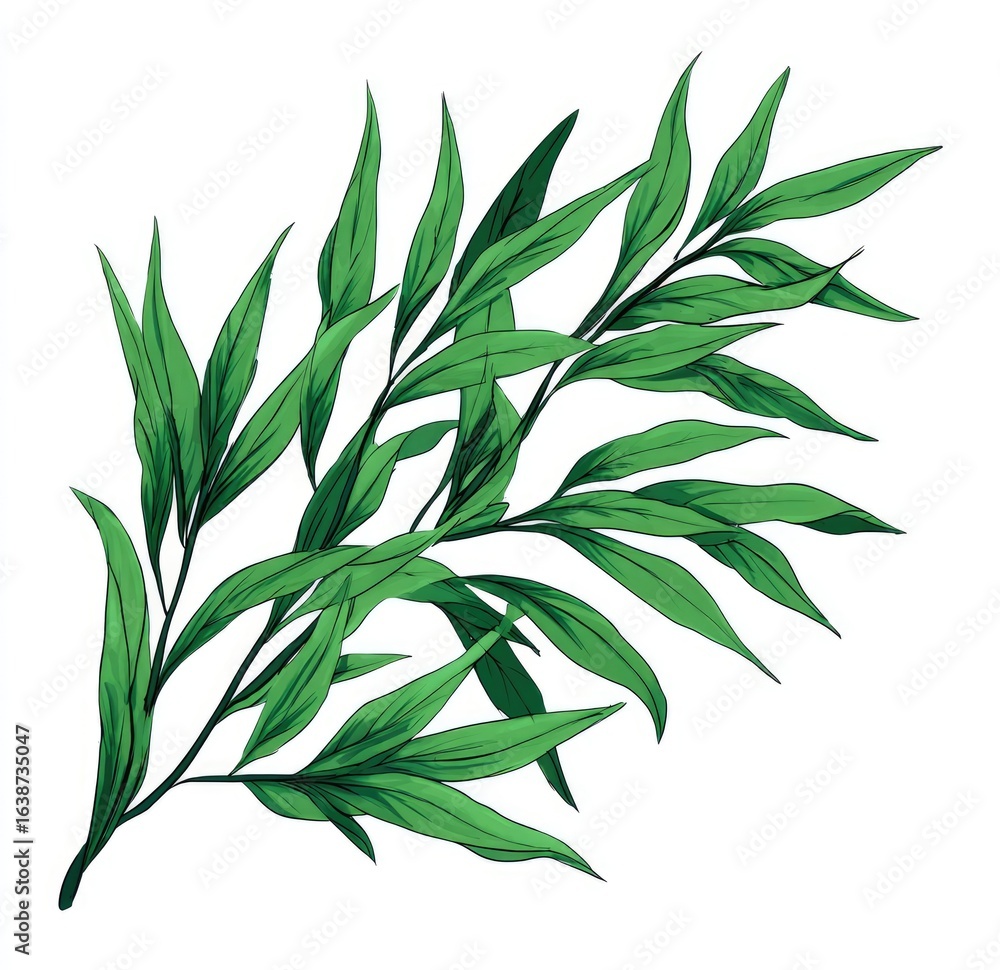 Fototapeta premium Lush green foliage branch illustration