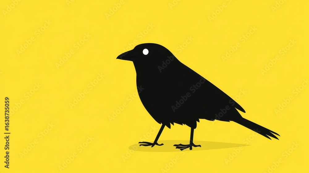 Fototapeta premium Bright and vibrant crow vector illustration, showcasing a modern flat design with playful cartoon textures.