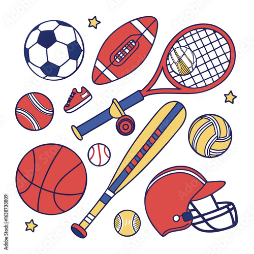 Diverse collection of twenty distinct sports themed graphic elements ideal for active lifestyle branding and promotional materials