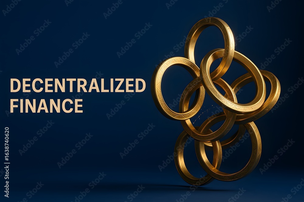 Obraz premium Golden DeFi Network for Decentralized Finance and Blockchain Ecosystems