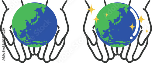両手に地球を乗せたイラスト（日本周辺）2　ベクター
