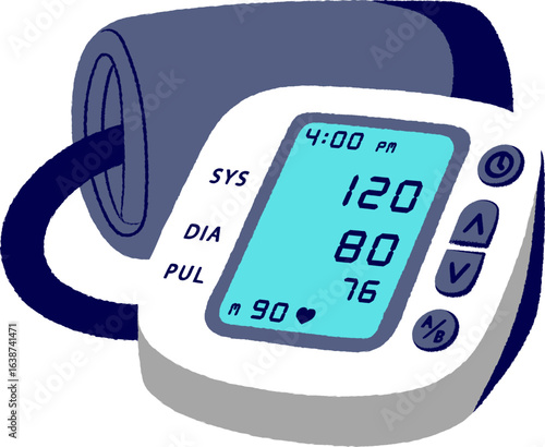 Digital blood pressure monitor. Blood pressure machine. Medical tonometer and optimal blood pressure. Electronic blood pressure monitor. Digital sphygmomanometer. Blood Pressure Gauge