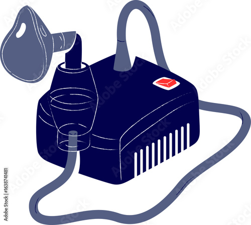 Compressor nebulizer machine silhouette vector. Medical bronchitis nebulizer mask. Modern portable nebulizer. Medical Nebulizer Machine for Respiratory Therapy and Healthcare 