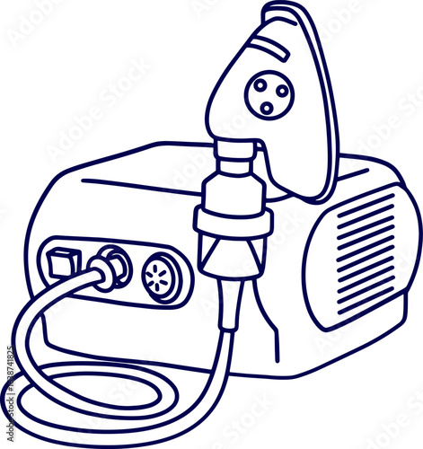 hand drawn vector illustration of a Nebulizer machine. a compressor nebulizer. medical aerosol. bronchitis nebulizer mask. Modern portable nebulizer machine providing respiratory therapy,