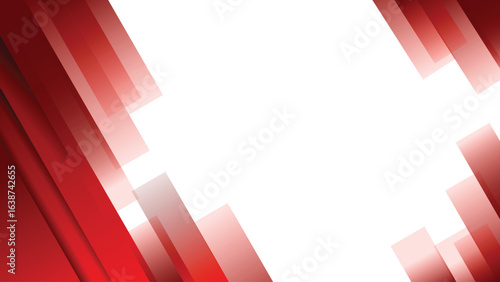 Abstract red geometric overlapping rectangles background with white copy space