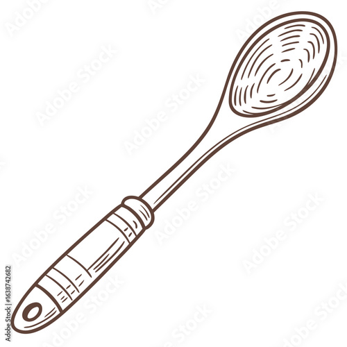 Detailed vector illustration of a wooden cooking spoon with a rustic texture and a smooth handle perfect for culinary themes and kitchen decor designs