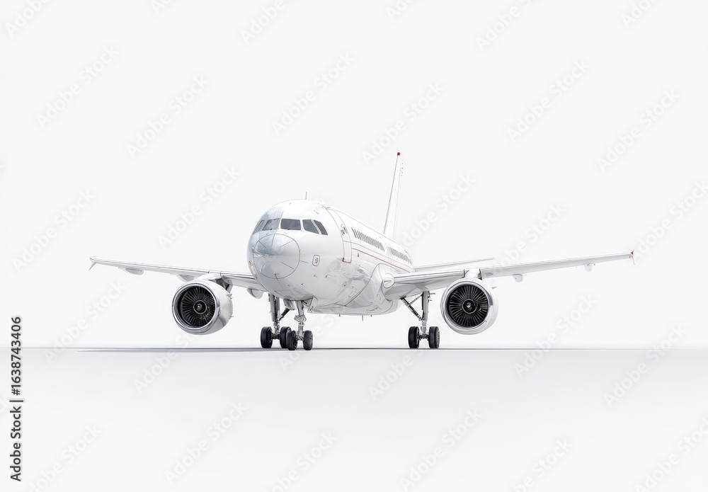 Obraz premium White passenger jet, front view, isolated