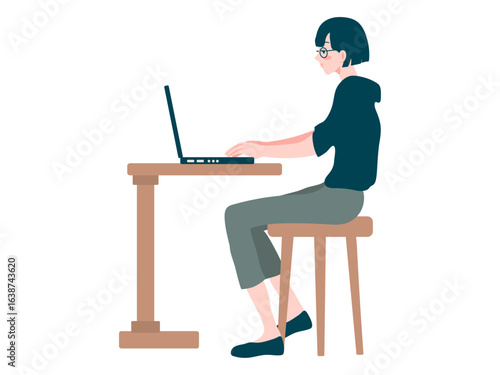 パソコン操作する女性のイラスト