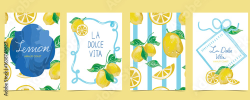 lemon italian background with blue and yellow for A4 vertical design