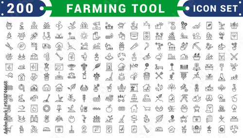 set of gardening farming icons collection outline simple black