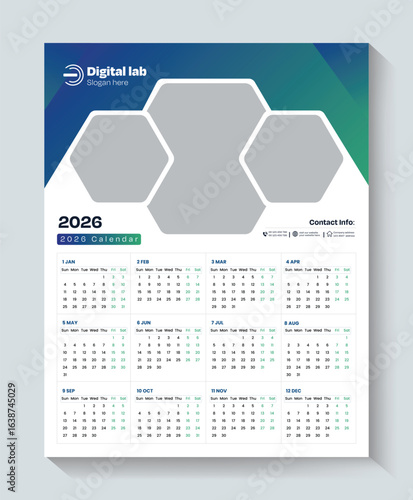 Calendar 2026, calendar 2026 week start Sunday corporate design template vector. wall calendar 2026, 2026 calendar design
