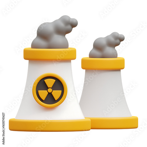 Nuclear Energy 3D Icon, Atomic Power Plant Illustration Isolated Transparent PNG, Radiation Symbol, Clean Energy, Science, Technology Clipart for App, Web, UI, Logo, Digital Design