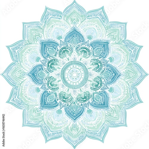 Circular mandala design in soft teal and mint