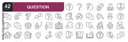 Question icons set. Web line icons collection related ask, answer. Editable stroke