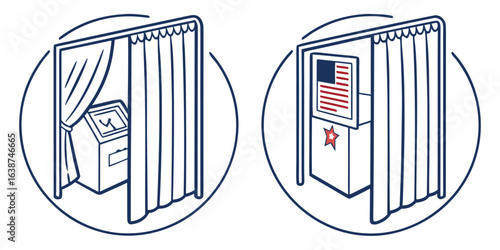 Two voting booths with blue outlines and white background election vote