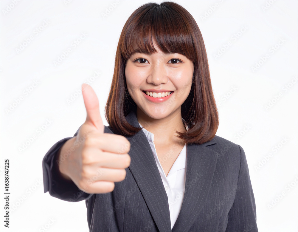 親指を立てるポーズする若い女性/ Young woman posing with thumbs up 親指を立てるポーズする若い女性/ Young woman posing with thumbs up